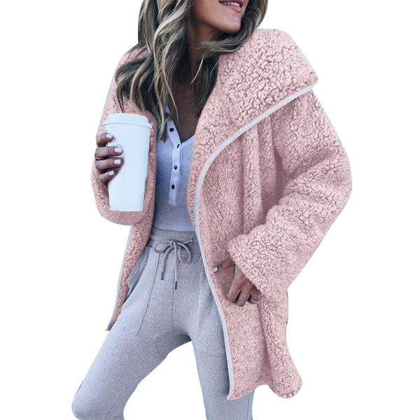 women's wool blends loose winter jacket solid color thick fleece lapel long sleeve midlength coat outwear 230107, Black
women's wool blends loose winter jacket solid color thick fleece lapel long sleeve midlength coat outwear 230107, Black
