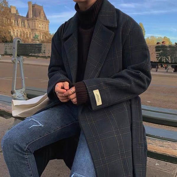 men's wool blends yasuguoji men fashion plaid en winter jacket coats male streetwear long coat with belt mens oversized overcoat 230107, Black
men's wool blends yasuguoji men fashion plaid en winter jacket coats male streetwear long coat with belt mens oversized overcoat 230107, Black