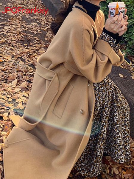 women's wool blends autumn winter woolen coat loose and thick cotton jacket fashionable waist versatile long s for 230107, Black
women's wool blends autumn winter woolen coat loose and thick cotton jacket fashionable waist versatile long s for 230107, Black