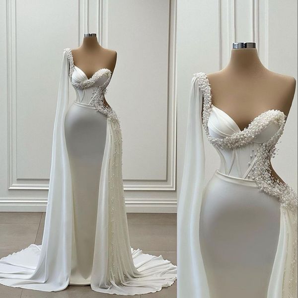 2023 mermaid wedding dresses satin chiffon one shoulder pearls beads pleats bridal gowns plus size vestido de noiva custom made, White
2023 mermaid wedding dresses satin chiffon one shoulder pearls beads pleats bridal gowns plus size vestido de noiva custom made, White