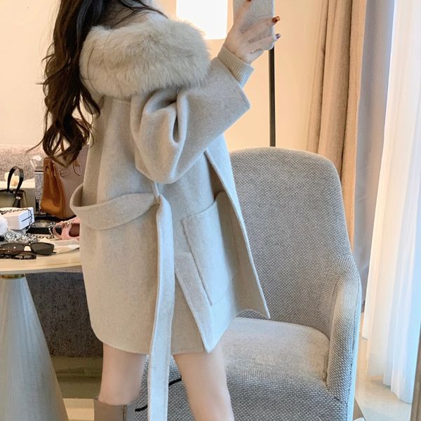 women's wool blends women winter thicken loose cashmere coat with belt hooded short en overcoat outerwear female 230107, Black
women's wool blends women winter thicken loose cashmere coat with belt hooded short en overcoat outerwear female 230107, Black