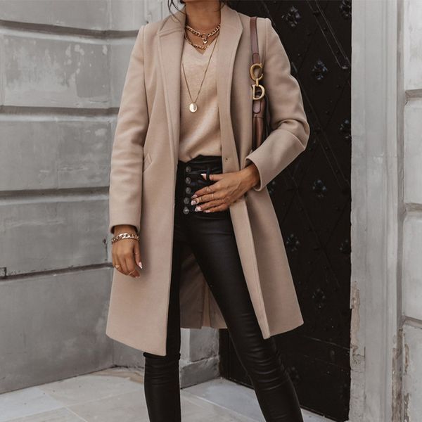 women's wool blends women coat solid color autumn winter streetwear medium length woolen jacket turndown collar female fashion outerwea, Black
women's wool blends women coat solid color autumn winter streetwear medium length woolen jacket turndown collar female fashion outerwea, Black