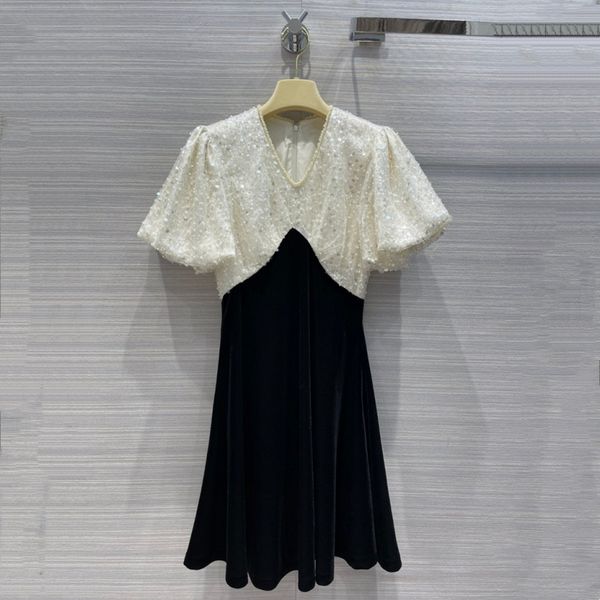 women fashion v neck mini party dress sweet elegant designed embroidery beads bling sweet velour dresses vestidos, White;black
women fashion v neck mini party dress sweet elegant designed embroidery beads bling sweet velour dresses vestidos, White;black