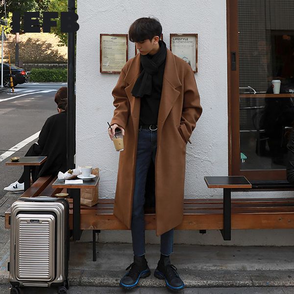 men's wool blends iefb autumn winter woolen coat men's mid length korean fashion mens loose single button tweed clothes 9y4509 230, Black
men's wool blends iefb autumn winter woolen coat men's mid length korean fashion mens loose single button tweed clothes 9y4509 230, Black