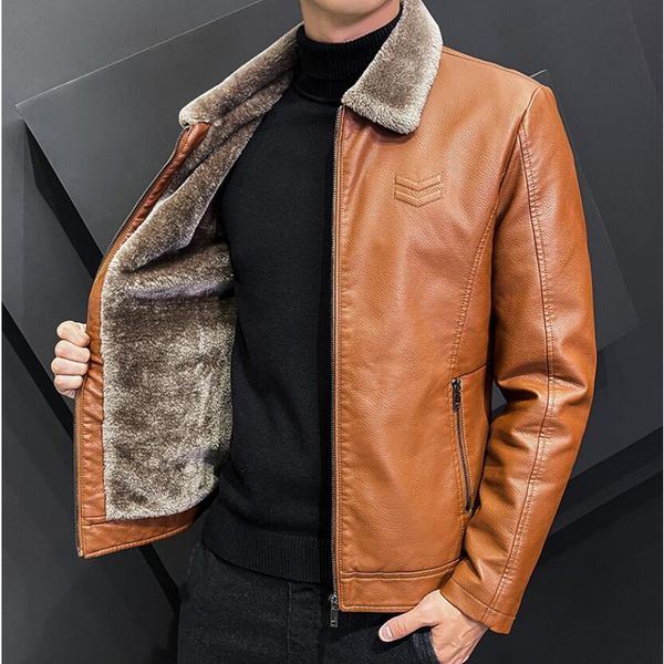 men's leather faux korean latest fleece fur jacket men winter fashion laple zipper straight hem formal casual coats bomber 230107, Black
men's leather faux korean latest fleece fur jacket men winter fashion laple zipper straight hem formal casual coats bomber 230107, Black
