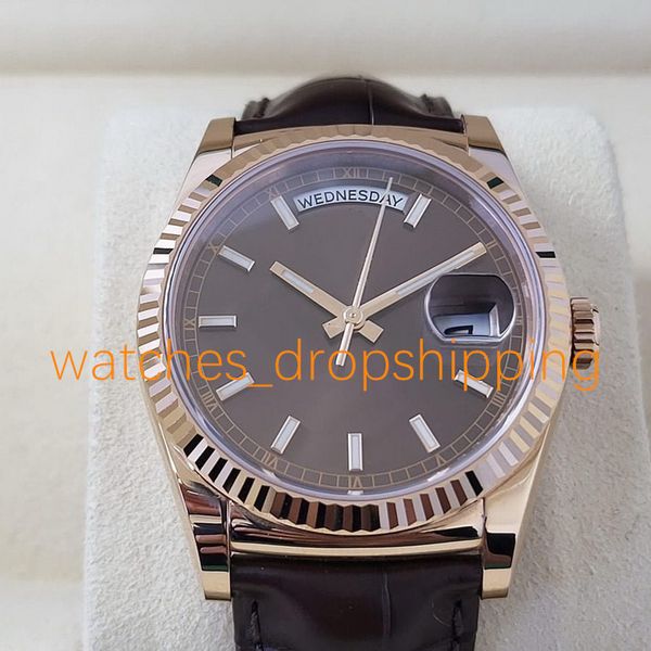 watch 36mm rose gold chocolate dial daydate luxury automatic mechanical ref.118135 genuine lether designer watches montre de luxe, Slivery;brown
watch 36mm rose gold chocolate dial daydate luxury automatic mechanical ref.118135 genuine lether designer watches montre de luxe, Slivery;brown