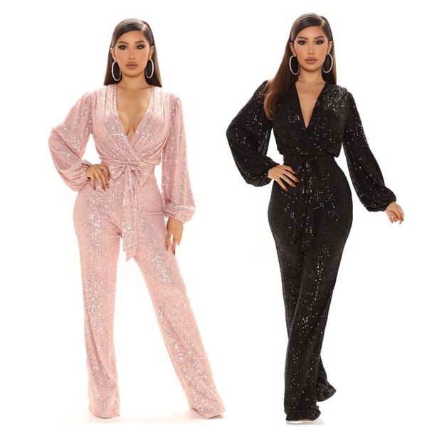 women s plus size jumpsuits rompers jumpsuit women v neck sequins long sleeve casual belt overalls female playsuit elegant ladies party club, Black
women s plus size jumpsuits rompers jumpsuit women v neck sequins long sleeve casual belt overalls female playsuit elegant ladies party club, Black