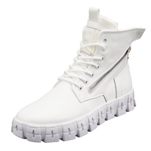 zipper man boot white men leather shoes fashion men chunky boots black