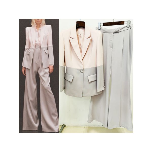 high-quality office lady classic suits one-button stitching color blazer and flare pants, White;black
high-quality office lady classic suits one-button stitching color blazer and flare pants, White;black