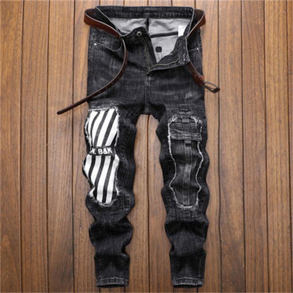 mens jeans slim jeans distressed denim white designer leather pants with holes letters torn tattered knee ripped for man skinny straight leg, Blue
mens jeans slim jeans distressed denim white designer leather pants with holes letters torn tattered knee ripped for man skinny straight leg, Blue