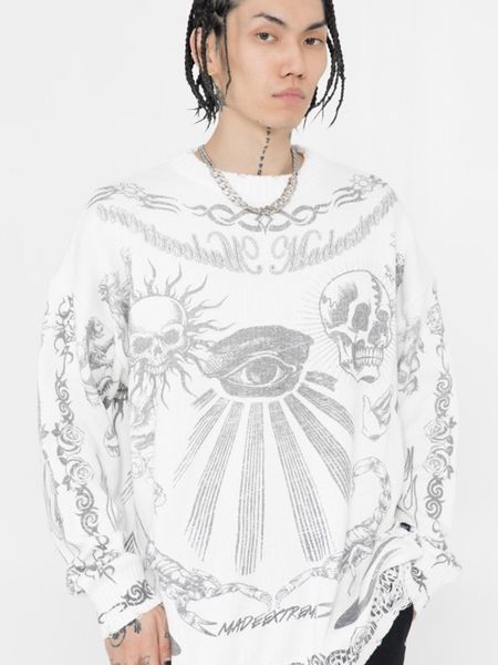 women s sweaters harajuku skull graffiti retro super joker knitted for men and women pure cotton pullover fall winter 230107, White;black
women s sweaters harajuku skull graffiti retro super joker knitted for men and women pure cotton pullover fall winter 230107, White;black