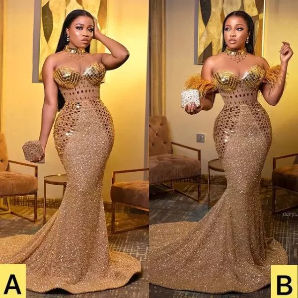 plus size arabic aso ebi gold luxurious mermaid prom dresses crystals beaded feather evening formal party second reception gowns dress, Black
plus size arabic aso ebi gold luxurious mermaid prom dresses crystals beaded feather evening formal party second reception gowns dress, Black