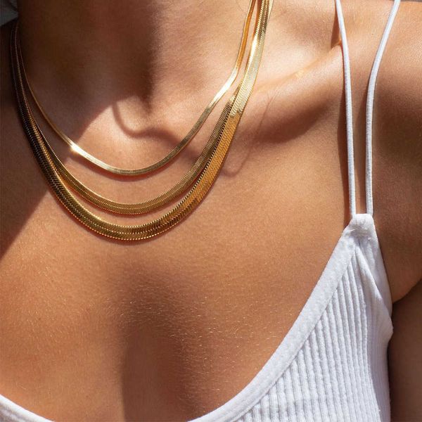 emanco trendy 14k gold plated stainless steel necklace flat snake chain clavicle blade 2022 for gifts, Silver
emanco trendy 14k gold plated stainless steel necklace flat snake chain clavicle blade 2022 for gifts, Silver