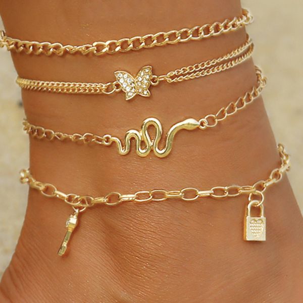 anklets bohemia gold color snake ankle bracelet set for women butterfly key lock charm anklet chain on leg boho jewelry gift 230107, Red;blue
anklets bohemia gold color snake ankle bracelet set for women butterfly key lock charm anklet chain on leg boho jewelry gift 230107, Red;blue