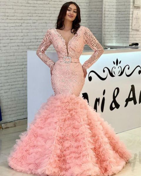 2023 prom dresses arabic mermaid v neck pink beads crystal lace long sleeves tiered ruffles tulle formal evening gowns custom plus size page, Black
2023 prom dresses arabic mermaid v neck pink beads crystal lace long sleeves tiered ruffles tulle formal evening gowns custom plus size page, Black