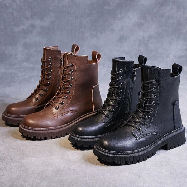 women's boots retro british style leather shoe for women 2023 new short boots square heel platform shoes da023, Black
women's boots retro british style leather shoe for women 2023 new short boots square heel platform shoes da023, Black