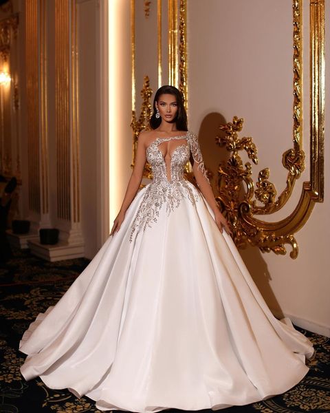 luxury ball gown wedding dresses one middle sleeve deep v neck sparkly sequins appliques lace pearls lace ruffles formal bridal gowns custom, White
luxury ball gown wedding dresses one middle sleeve deep v neck sparkly sequins appliques lace pearls lace ruffles formal bridal gowns custom, White