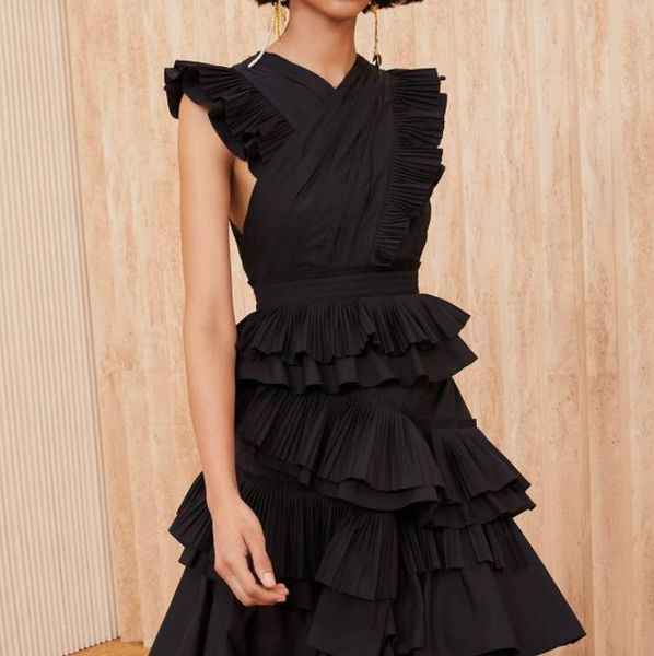 runway dresses new cotton uj heavy work solid color agaric edge stitching fashionable temperament cross v-neck dress, Black
runway dresses new cotton uj heavy work solid color agaric edge stitching fashionable temperament cross v-neck dress, Black