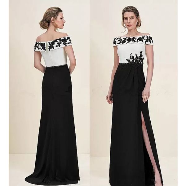 modest white and black side split long mother of the bride dresses 2023 bateau neck black applique zipper back wedding guest dress, Black;red
modest white and black side split long mother of the bride dresses 2023 bateau neck black applique zipper back wedding guest dress, Black;red