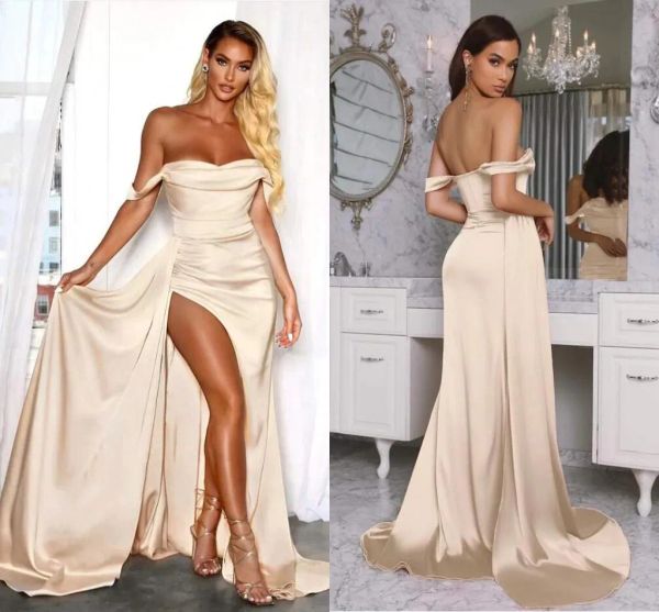 2023 champagne evening dresses mermaid off the shoulder straps high split elastic satin sweep train plus size pleats prom gown formal custom, Black;red
2023 champagne evening dresses mermaid off the shoulder straps high split elastic satin sweep train plus size pleats prom gown formal custom, Black;red