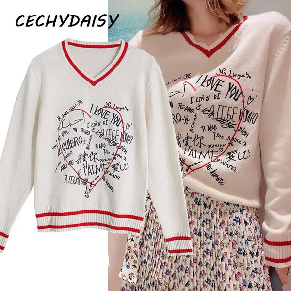 women s sweaters autumn winter women sweater pullovers v neck sweet love embroidered casual striped letter long sleeve knit jumper ropa 230, White;black
women s sweaters autumn winter women sweater pullovers v neck sweet love embroidered casual striped letter long sleeve knit jumper ropa 230, White;black