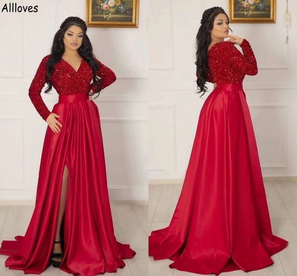 red sequined long sleeve prom dresses a line v neck elegant satin skirt arabic aso ebi formal party evening gowns side split women special o, Black
red sequined long sleeve prom dresses a line v neck elegant satin skirt arabic aso ebi formal party evening gowns side split women special o, Black