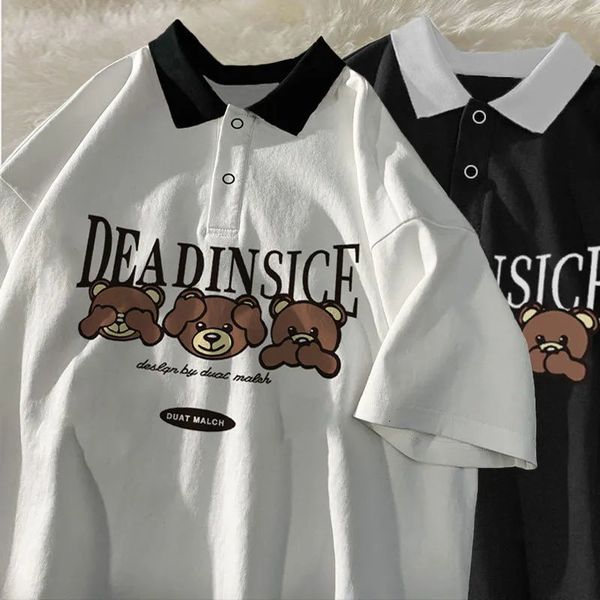 women's tshirt bear shirt retro polo collar cartoon print shirt womens y2k summer street all match cute loose casual short sleeve op 23, White
women's tshirt bear shirt retro polo collar cartoon print shirt womens y2k summer street all match cute loose casual short sleeve op 23, White