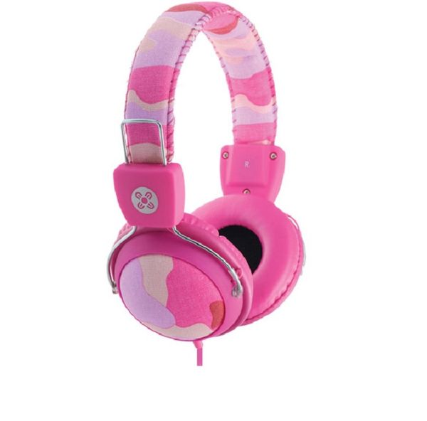 moki camo in-line mic headphones pink