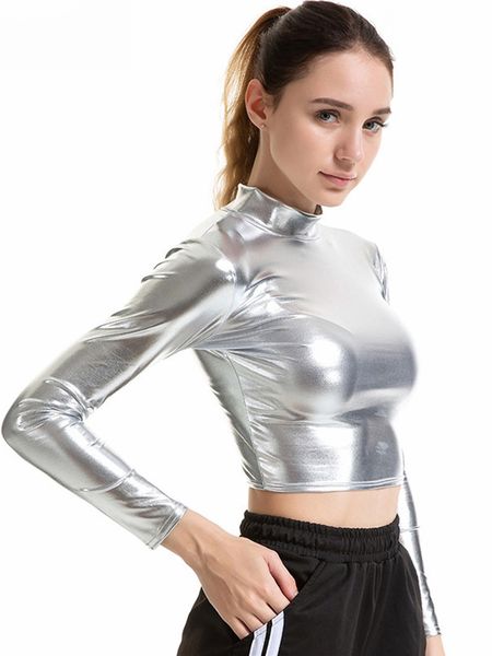 women's tshirt chsdcsi pu short women shiny leather high street turtleneck dance clubwear long sleeve s gold silver costumes t shirt 23, White
women's tshirt chsdcsi pu short women shiny leather high street turtleneck dance clubwear long sleeve s gold silver costumes t shirt 23, White