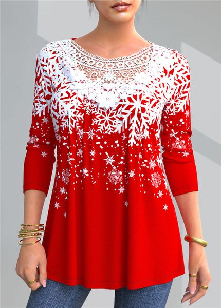 women's tshirt snowflake printed lace stitched tshirt autumn women casual oneck long sleeve pullover fashion street party tees 230110, White
women's tshirt snowflake printed lace stitched tshirt autumn women casual oneck long sleeve pullover fashion street party tees 230110, White