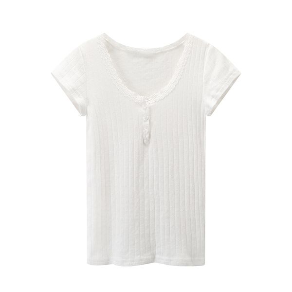 women's tshirt puwd y2k cute girl cotton hollow out lace fashion ladies slim short sleeve button summer o neck tees 230110, White
women's tshirt puwd y2k cute girl cotton hollow out lace fashion ladies slim short sleeve button summer o neck tees 230110, White