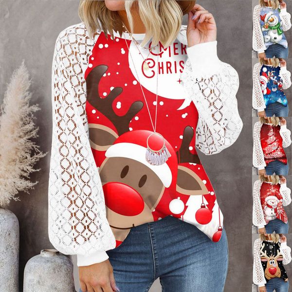 women's tshirt autumn and winter elegant christmas printed lantern longsleeved tshirt lace oneck daily casual loose tees shirt 230110, White
women's tshirt autumn and winter elegant christmas printed lantern longsleeved tshirt lace oneck daily casual loose tees shirt 230110, White