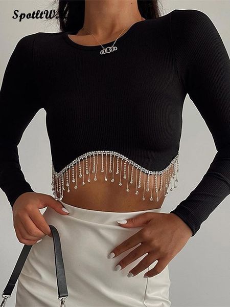 women's tshirt women tassel crop autumn solid knitting oneck female slim tshirts chic elegant rib long sleeve lady tees 230110, White
women's tshirt women tassel crop autumn solid knitting oneck female slim tshirts chic elegant rib long sleeve lady tees 230110, White
