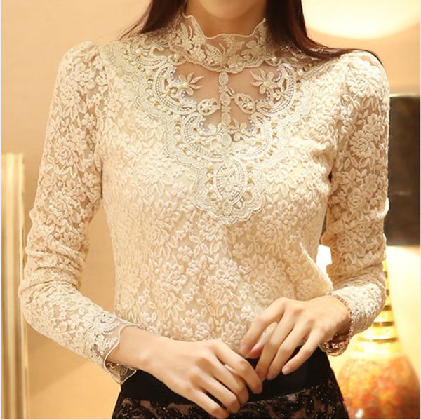 women's tshirt women embroidery lace blouse feminine stand neck long sleeve shirt 3xl 230110, White
women's tshirt women embroidery lace blouse feminine stand neck long sleeve shirt 3xl 230110, White