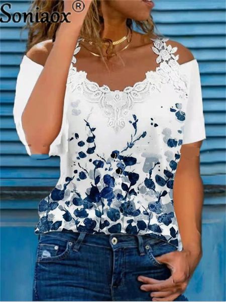 women's tshirt summer lace short sleeve off shoulder vneck women s ladies floral print street female casual loose 230110, White
women's tshirt summer lace short sleeve off shoulder vneck women s ladies floral print street female casual loose 230110, White