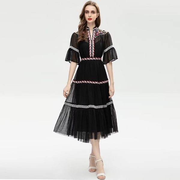 milan runway dress 2023 spring summer v neck flare sleeve fashion designer dresses brand same style dress 0110-6, Black;pink
milan runway dress 2023 spring summer v neck flare sleeve fashion designer dresses brand same style dress 0110-6, Black;pink