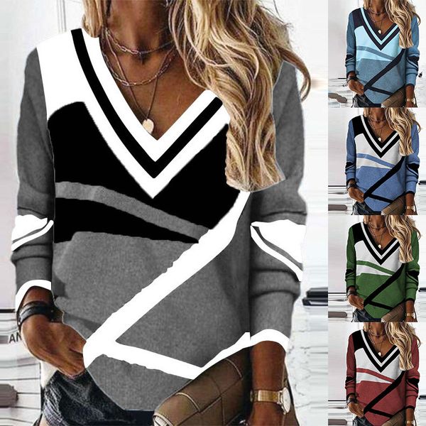 women's tshirt autumn and winter clothing y2k v neck tshirt contrast color geometric printed temperament loose long sleeve tees shirt 2, White
women's tshirt autumn and winter clothing y2k v neck tshirt contrast color geometric printed temperament loose long sleeve tees shirt 2, White
