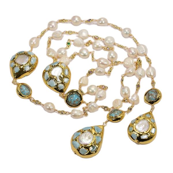 cultured white keshi pearl larimar blue ocean jasper long rosary mix color cz chain necklace simple lady gifts, Silver
cultured white keshi pearl larimar blue ocean jasper long rosary mix color cz chain necklace simple lady gifts, Silver