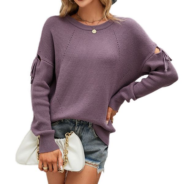 crewneck pullover women's sweaters loose street fashion blouse regular length with knotted lace-up batwing long sleeves, White;black
crewneck pullover women's sweaters loose street fashion blouse regular length with knotted lace-up batwing long sleeves, White;black