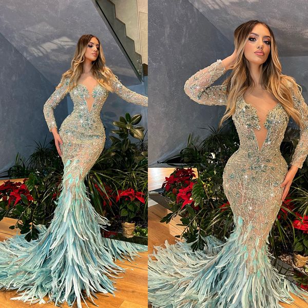 exquisite mermaid prom dresses long sleeves deep v neck appliques beaded sequins floor length celebrity feather train formal evening dresses, Black
exquisite mermaid prom dresses long sleeves deep v neck appliques beaded sequins floor length celebrity feather train formal evening dresses, Black