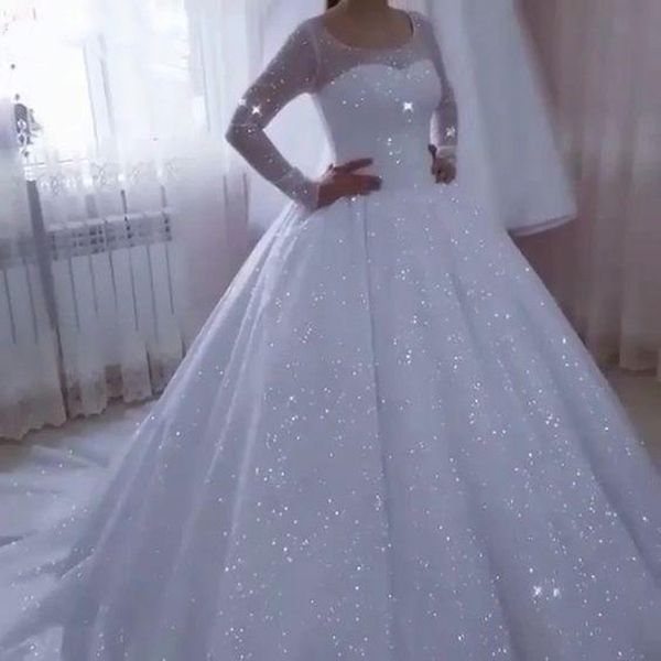 vestido de noiva sparkly wedding dresses ball gown long sleeves plus size princess bridal gowns for women robe de mariee, White
vestido de noiva sparkly wedding dresses ball gown long sleeves plus size princess bridal gowns for women robe de mariee, White