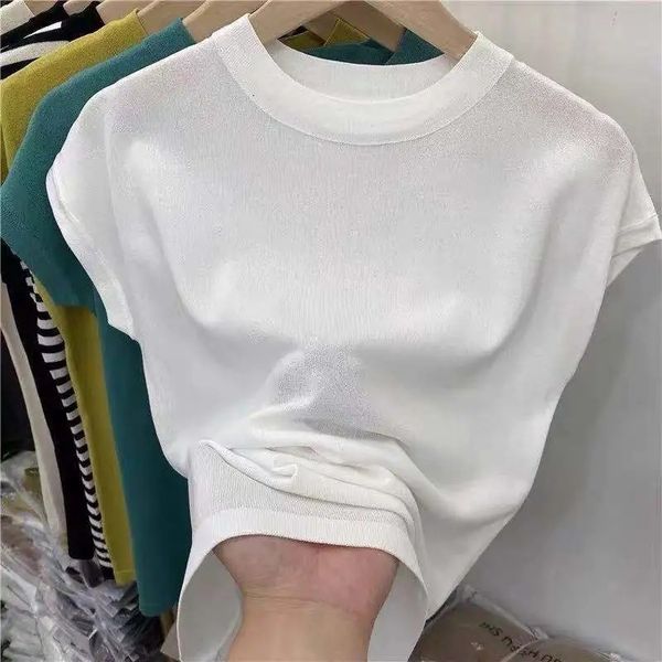 women's tshirt ice silk short sleeve tshirts summer women slim solid fashion tees female 4xl knit shirt black white tshirt 230110
women's tshirt ice silk short sleeve tshirts summer women slim solid fashion tees female 4xl knit shirt black white tshirt 230110
