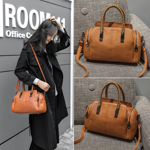 evening bags shoulder messenger allmatch boston soft leather women's fashion woven handbag 230109