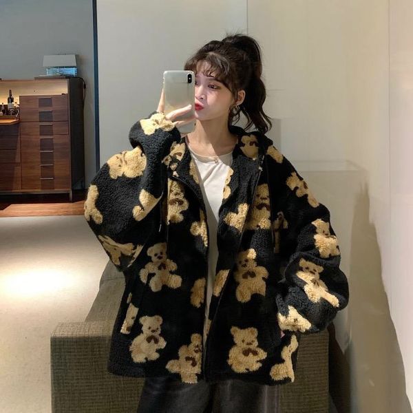 women's jackets harajuku bear teddy print plush jacket women winter female korean fluffy hooded coat thick warm couple streetwear outer, Black;brown
women's jackets harajuku bear teddy print plush jacket women winter female korean fluffy hooded coat thick warm couple streetwear outer, Black;brown