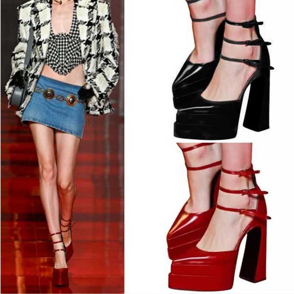 dress shoes sandals summer ladies pointed toe thick bottom patent leather roman sandals women's high heels platform horseshoe heel part, Black
dress shoes sandals summer ladies pointed toe thick bottom patent leather roman sandals women's high heels platform horseshoe heel part, Black