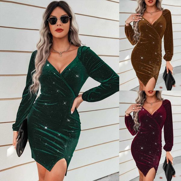 shanuo autumn and winter casual dresses hip skirt fashion v neck velvet dress, Black;gray
shanuo autumn and winter casual dresses hip skirt fashion v neck velvet dress, Black;gray