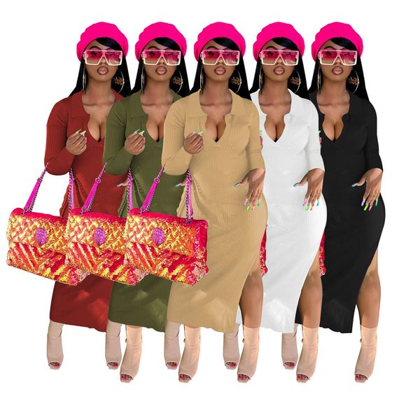fall winter long sleeve dresses women kniited rib split bodycon dress casual skinny solid black midi dress party wear bulk items streetwear, Black;gray
fall winter long sleeve dresses women kniited rib split bodycon dress casual skinny solid black midi dress party wear bulk items streetwear, Black;gray