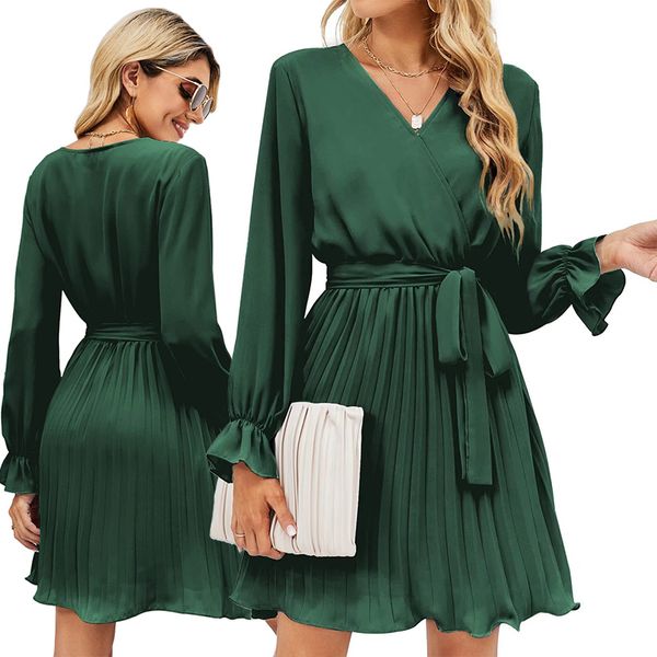 new women's designer skims dress wrap v-neck wedding guests plus size clothing casual pleated vestidos long-sleeved mini black dresses, Black;gray
new women's designer skims dress wrap v-neck wedding guests plus size clothing casual pleated vestidos long-sleeved mini black dresses, Black;gray