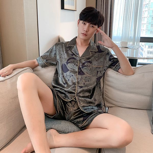 men's sleepwear pajama sets spring summer satin set short sleeve silk pajamas for elastic waist pant leisure outwear 230111, Black;brown
men's sleepwear pajama sets spring summer satin set short sleeve silk pajamas for elastic waist pant leisure outwear 230111, Black;brown