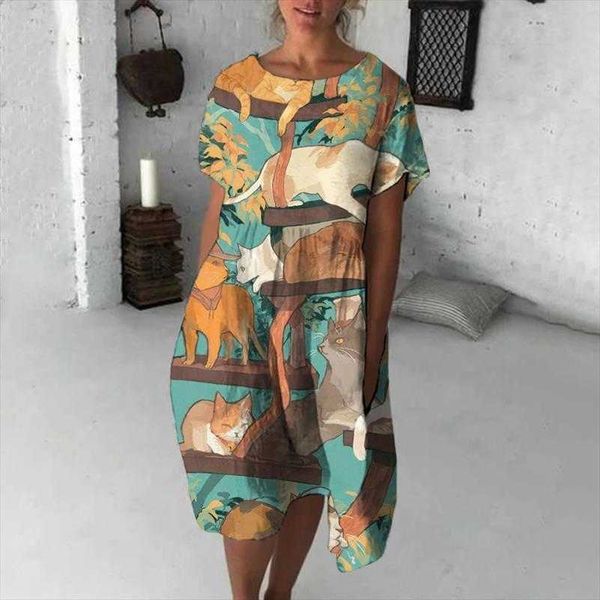 four sided stretch casual dresses womens crew neck comfortable printed wear, Black;gray
four sided stretch casual dresses womens crew neck comfortable printed wear, Black;gray